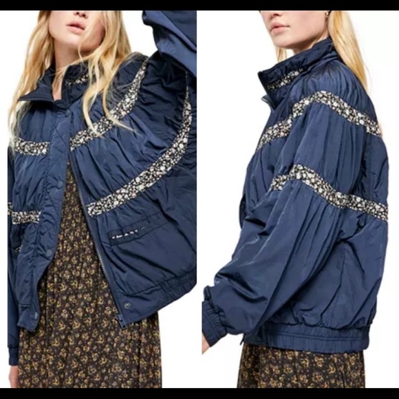 New! Free People Retro Inspired Bomber Floral Tiered Stripes Jacket Coat - Picture 3 of 7